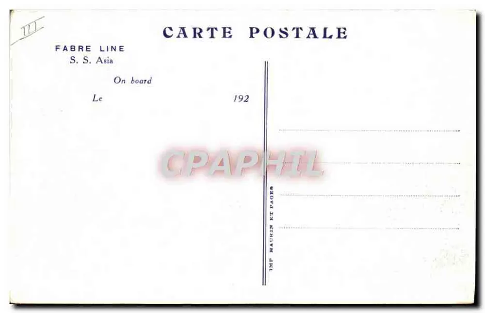 S.S. Asia — S.S. Asia — Fabre Line - Rückseite
