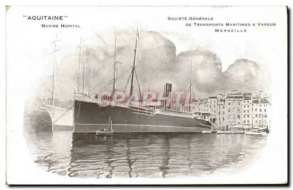 Krankenhaus-Schiff "Aquitaine" — Société Générale de Transports Maritimes à Vapeur, Marseille - Vorderseite