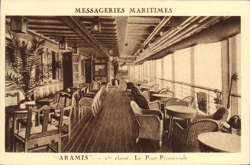 Der Promenaden-Deck — Erste Klasse — auf dem Dampfer 'ARAMIS' — Messageries Maritimes - Vorderseite