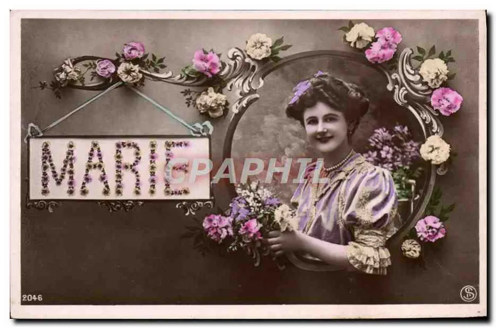 Marie — Dekorative Ansichtskarte mit Blumen — Serie 2046, veröffentlicht von S. - Vorderseite