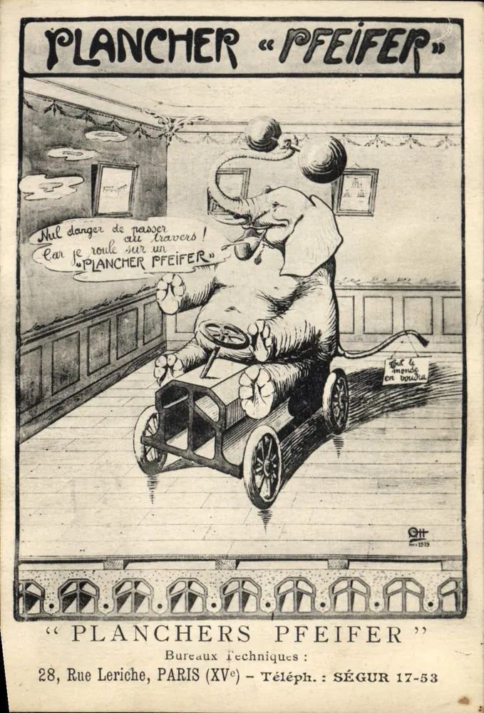 Elefant Auto-Fahrer — Werbung für Planchers Pfeifer — Verlag: Pfeifer, Paris (15. Jahrhundert) — Seriennummer: 1919 - Vorderseite