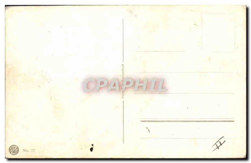 Vista do lago — paisagem com falésias e árvores — impresso por Printiel na Suíça, n° 77 - Verso