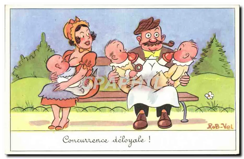 Unfaire Konkurrenz! — Karikatur von Eltern mit ihren Kindern — Rob-Vel - Vorderseite