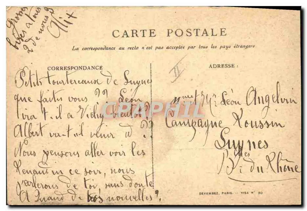 Soldat in Aktion — poetischer Text — Devambez, Paris, Visa N° 30 - Rückseite