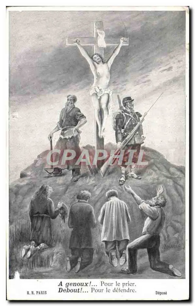 Kreuzigung — religiöse Szene mit Soldaten — R. R. PARIS - Vorderseite