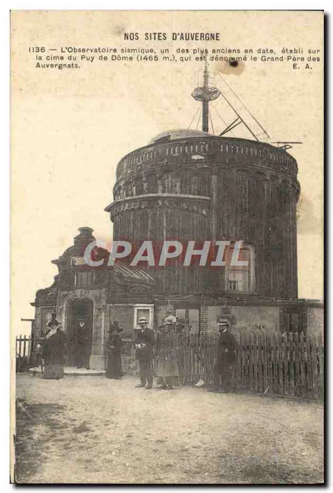 El Observatorio sísmico del Puy de Dôme (1465 m) — El Gran Abuelo de los Auvergnats — Editor E. A. n° 1136 - Anverso