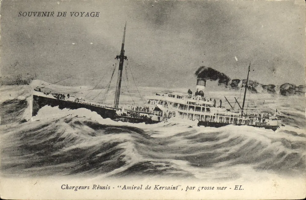 Dampfer 'Amiral de Kersaint' — in stürmischen Gewässern — Chargeurs Réunis - EL - Vorderseite