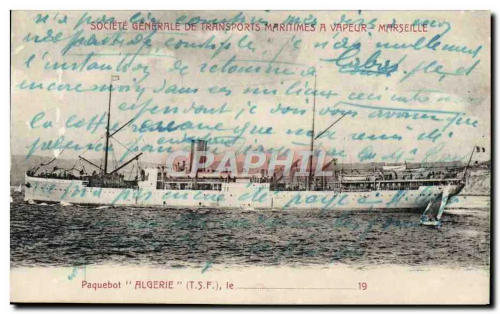 Paquebote 'ALGERIE' (T.S.F.) — Sociedade Geral de Transportes Marítimos a Vapor — Marselha - Frente