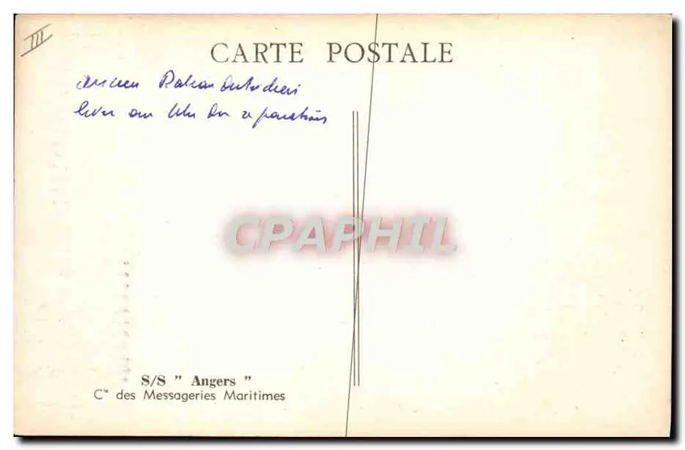 S/S "Angers" — Dampfschiff der Compagnie des Messageries Maritimes — unbekannter Verlag, Seriennummer III - Rückseite