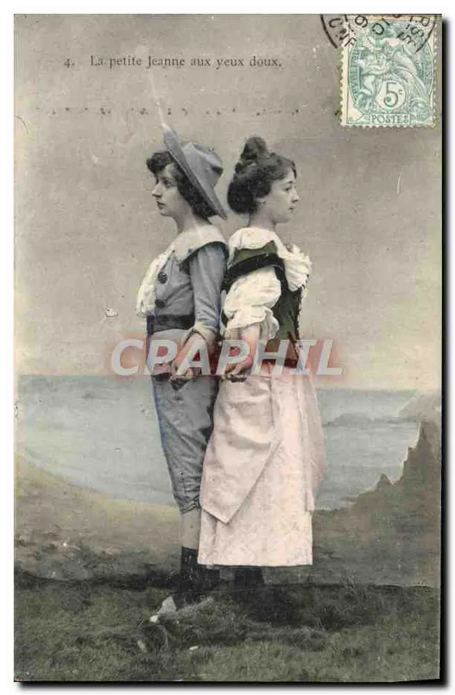 Zwei junge Mädchen in historischem Kleid — Kleine Jeanne mit sanften Augen — Verlag nicht sichtbar - Vorderseite