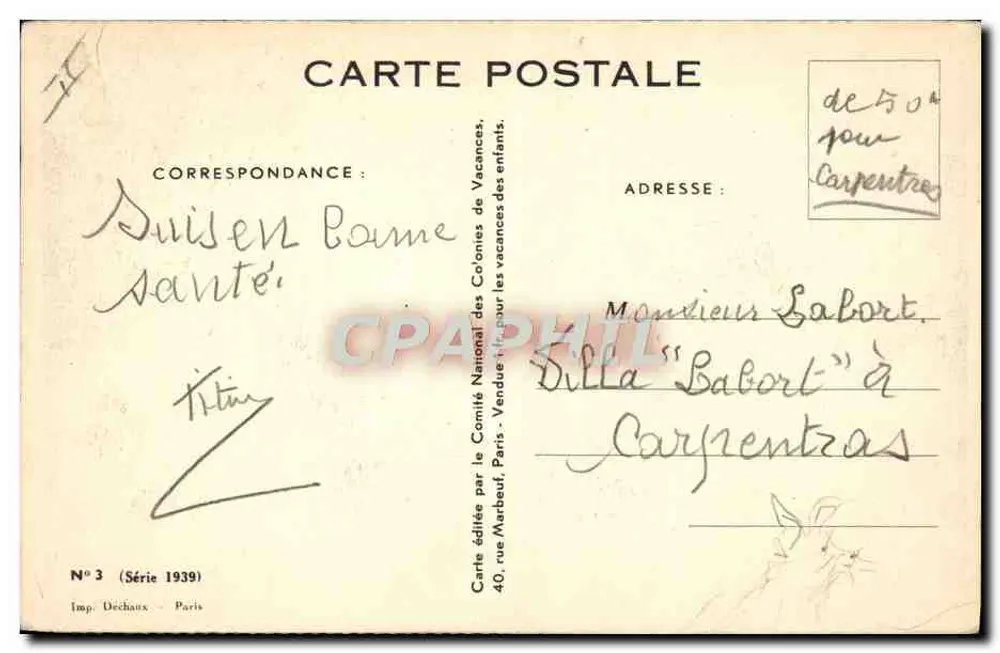 Die Pause — Malerei eines schlafenden Kindes auf einem Haufen Stroh mit Hühnern — Imprimerie Déchaux, Paris - Rückseite