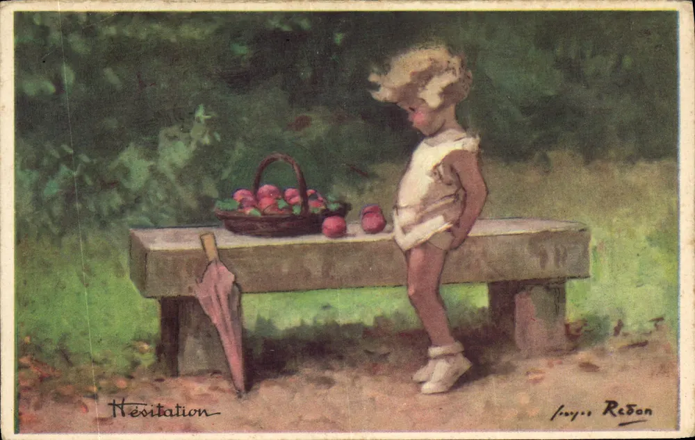Zweifel — Kind vor einem Obstkorb — Louis Rebon - Vorderseite