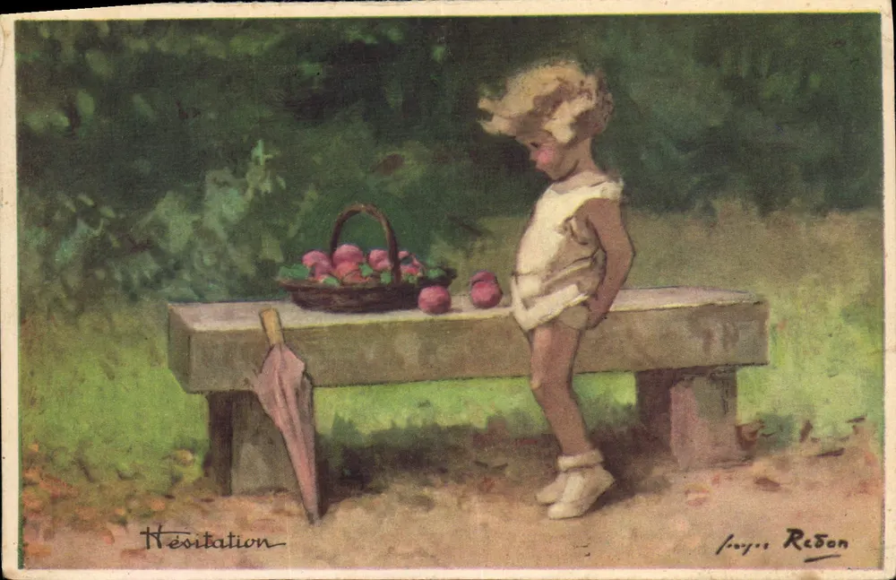 Zögern — Kind vor einem Obstkorb — Louis Redon - Vorderseite