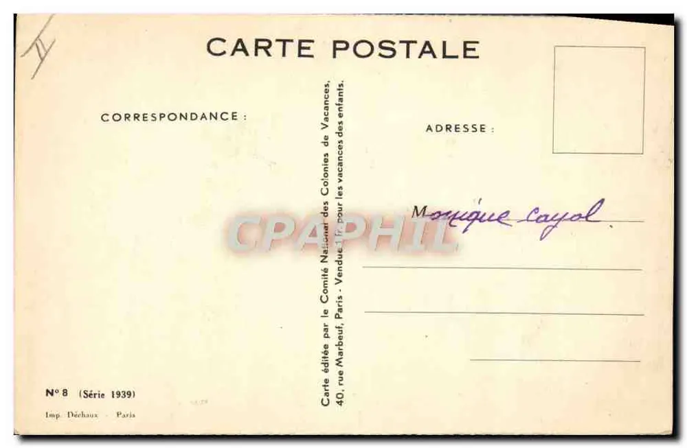 Zwei Kinder am Strand — Geheimnisse des Meeres — Georges Redon, Nr. 8 (Serie 1939) - Rückseite