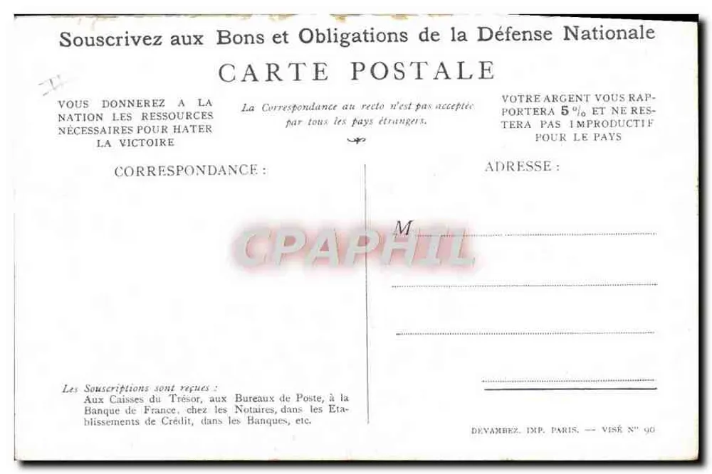 Soldat in Aktion — Patriotischer Slogan — Devambez, Paris, Visé N° 90 - Rückseite