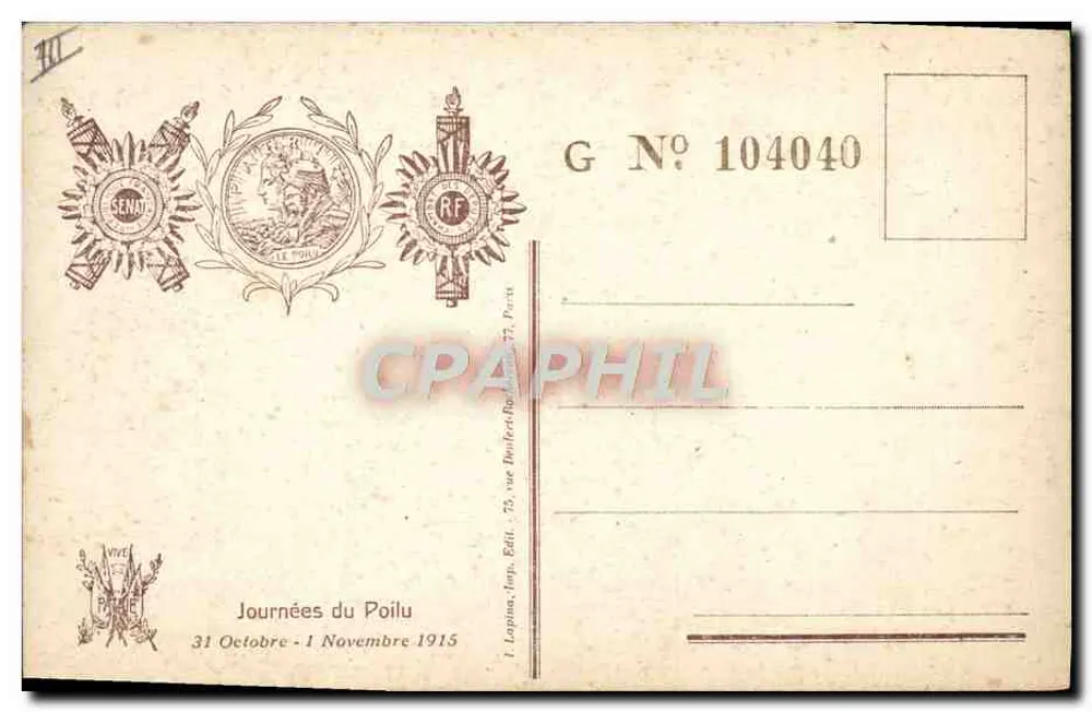 Journées du Poilu — 31. Oktober - 1. November 1915 — Verlag Lopina, Druckerei 75, rue Daufresne - Rückseite