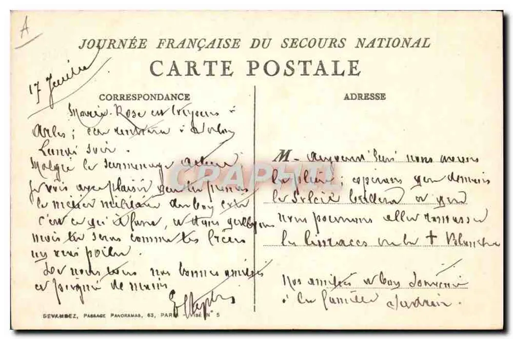 Sessão de socorro — Dia Francês do Socorro Nacional — Devambez, Passage Panoramas, 63, Paris — N° 5 - Verso