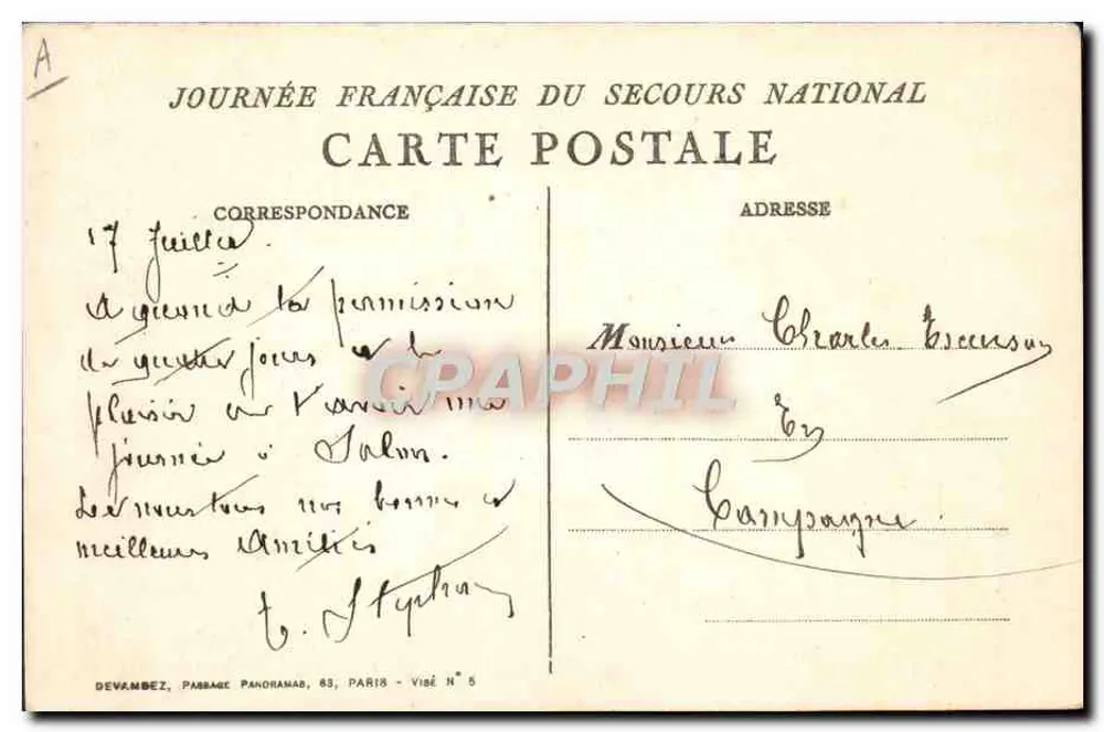 Sessão de socorro — Dia Francês do Socorro Nacional — Devambez, Paris - Verso