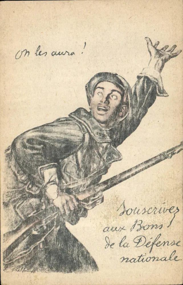Soldat en action — Slogan patriotique — Devambez, Imp. Paris, N° 90 - Recto