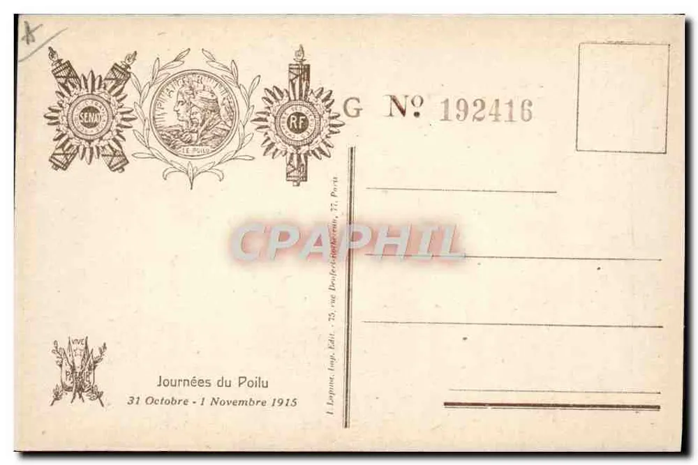 Tage des Poilus — 31. Oktober - 1. November 1915 — L. Laporte, Impr. Édit. Paris - Rückseite