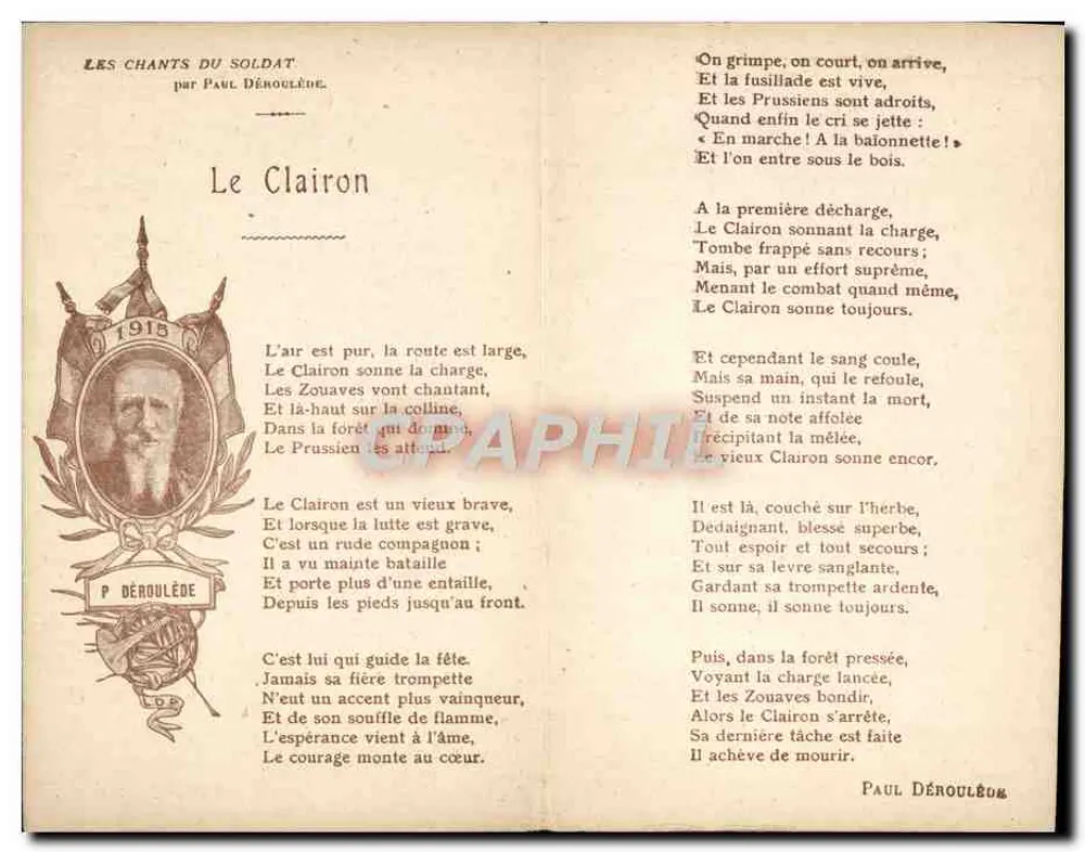 Der Trompete — Die Lieder des Soldaten — von Paul Déroulède — Verlag I. Lapina, Paris - Rückseite