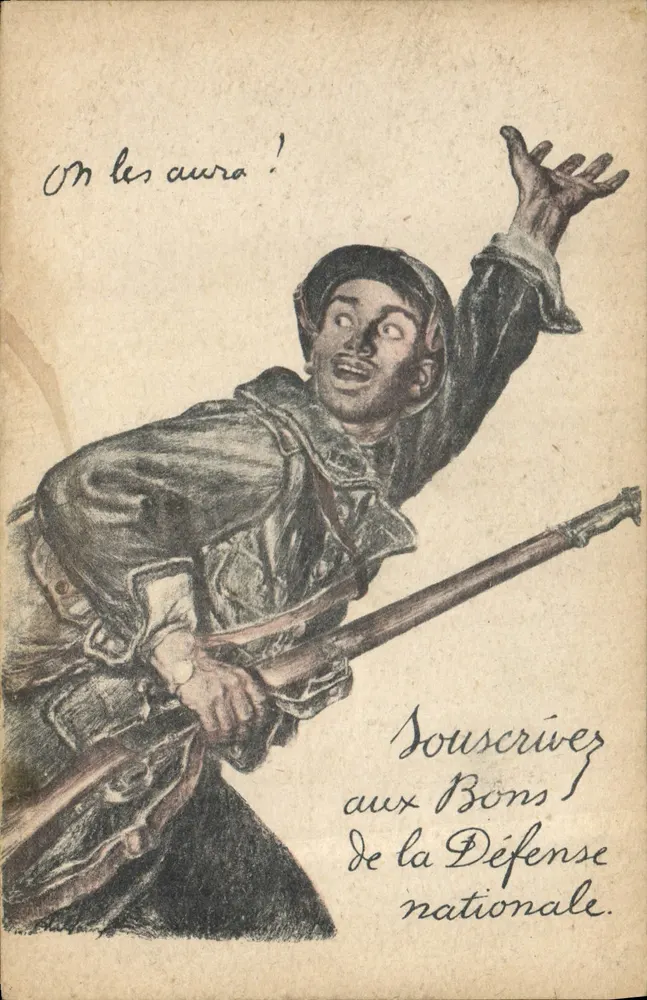 Soldat, der ruft: 'On les aura !' — Aufruf, sich für Staatsanleihen der Nationalen Verteidigung zu bewerben — Devambez, Paris, Vigné N° 90 - Vorderseite