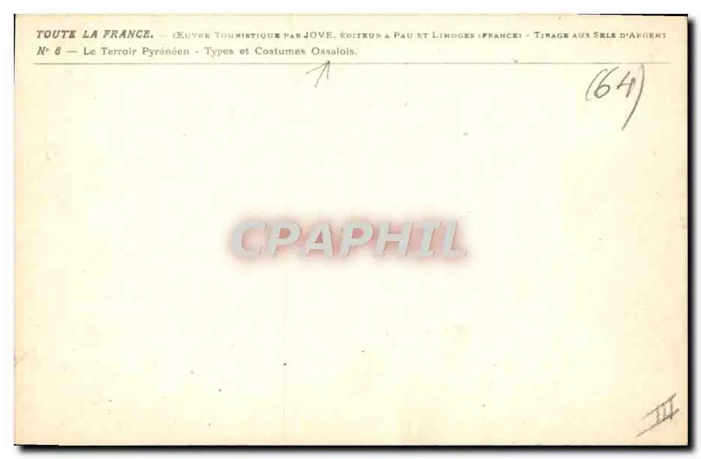 Mulher em traje ossalais — Território Pirenéu — Jové, Pau e Limoges (França) - Verso