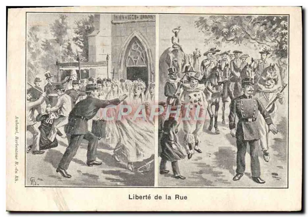 Freiheit der Straße — Karnevals-Szene mit Braut und Reitern — Verleger Autonne, Rue de la République - Vorderseite