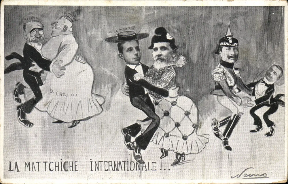 La Mattchiche Internationale — politische Karikatur — Zeichnung von Sanso - Vorderseite