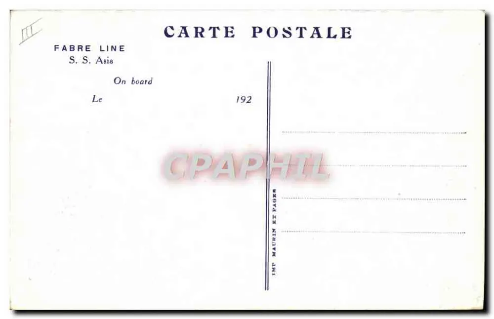 S.S. Asia — Fabre Line — 192 - Rückseite