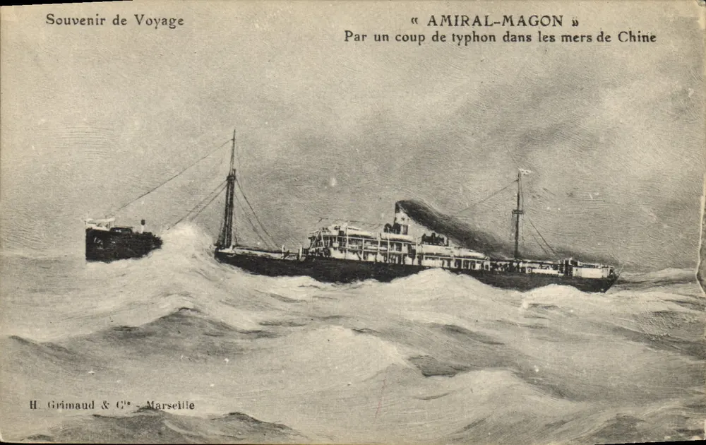 Das Schiff « Amiral-Magon » — durch einen Taifun in den China-Seen — H. Grimaud & Cie, Marseille - Vorderseite