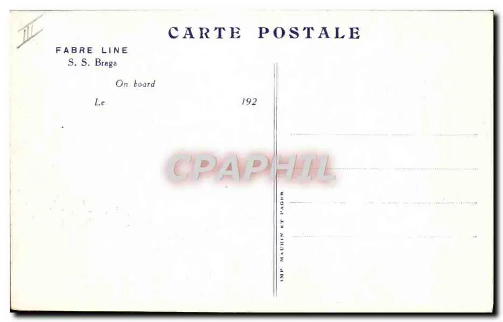 S.S. Braga — Schiff der Fabre Line — Verlag Imp. Maurin et Facks - Rückseite