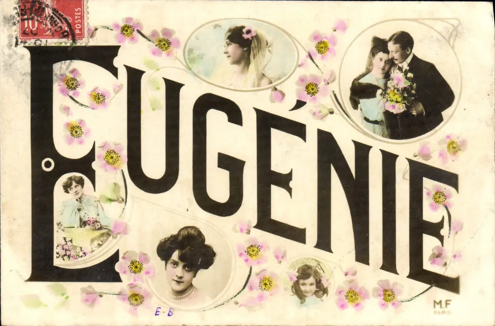 Eugénie — Carta postal decorativa com retratos — M.F. Paris - Frente