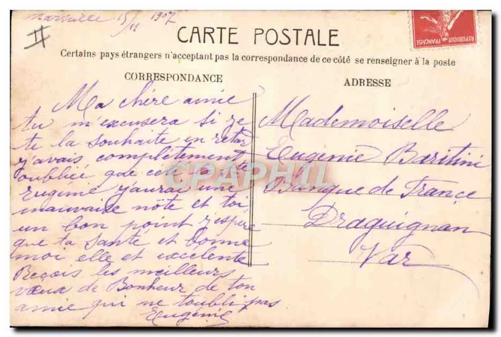 Eugénie — Carta postal decorativa com retratos — M.F. Paris - Verso