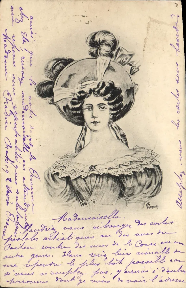 Retrato de mulher — desenho a tinta — editor Raputi - Frente