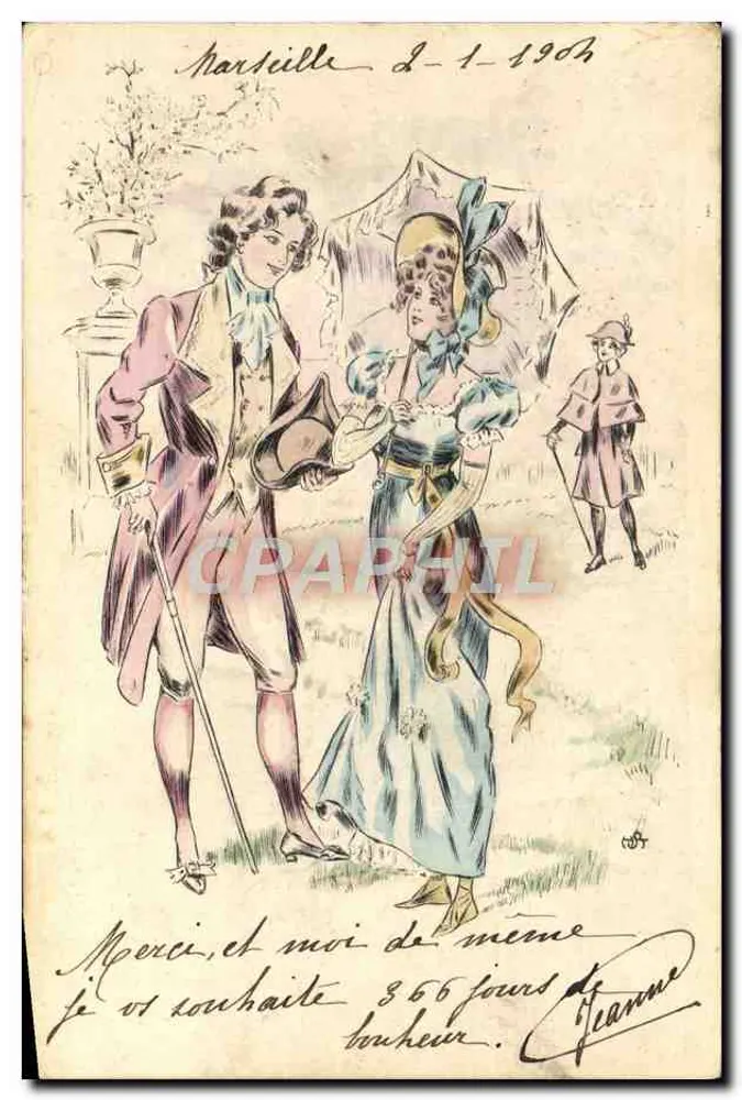 Paris, 2-1-1903 — casal em traje da época — D.T.C.L. Ser. 117, No. 1 - Frente