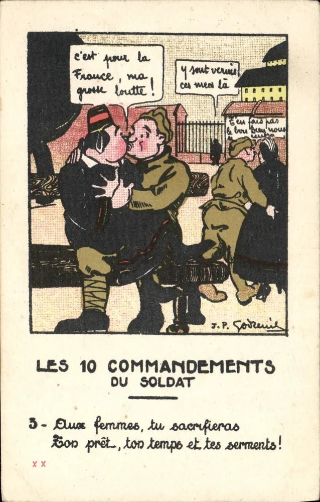 Die 10 Gebote des Soldaten — 3. Zwei Frauen, du wirst dein Geld, deine Zeit und deine Versprechen opfern! — J.P. Godemil - Vorderseite