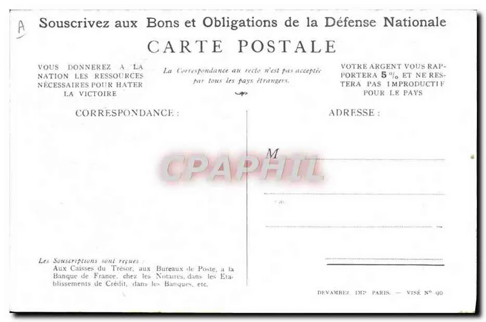 Soldat in Aktion — Patriotischer Slogan — Devambez, Imp. Paris, N° 90 - Rückseite