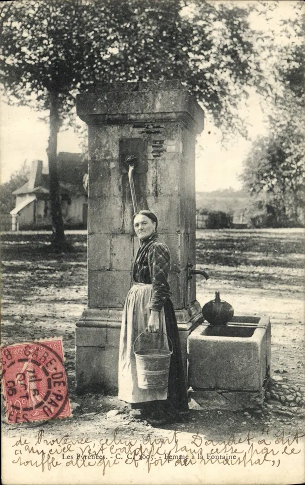 Frau am Brunnen — Die Pyrenäen — C. C. Tooy - Vorderseite