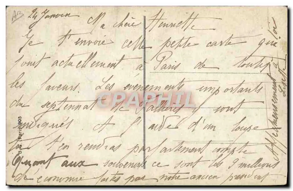 Der Umzug des Herrn Fallières — (Auf dem Weg nach Loupillon) — Verlag: J. Fauvel, Paris - Rückseite