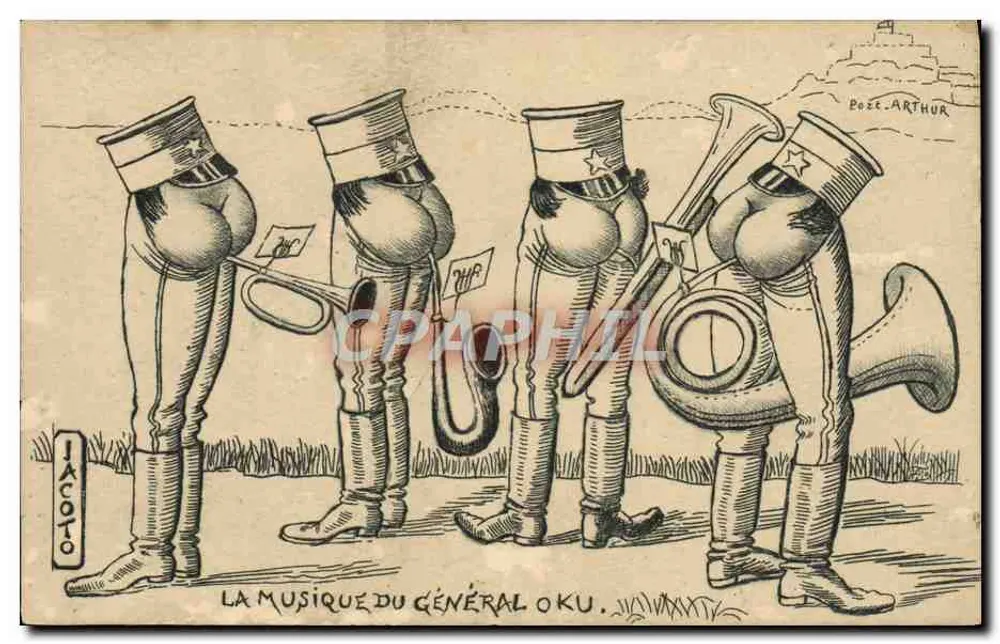 Die Musik des Generals Oku — Karikatur von Jacoto — Verlag Poze-Arthur - Vorderseite
