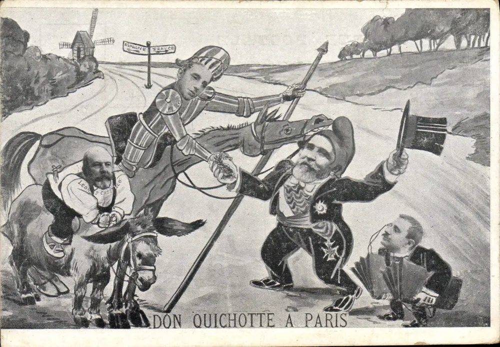 Don Quixote em Paris — caricatura política — Léon N. Castel - Frente