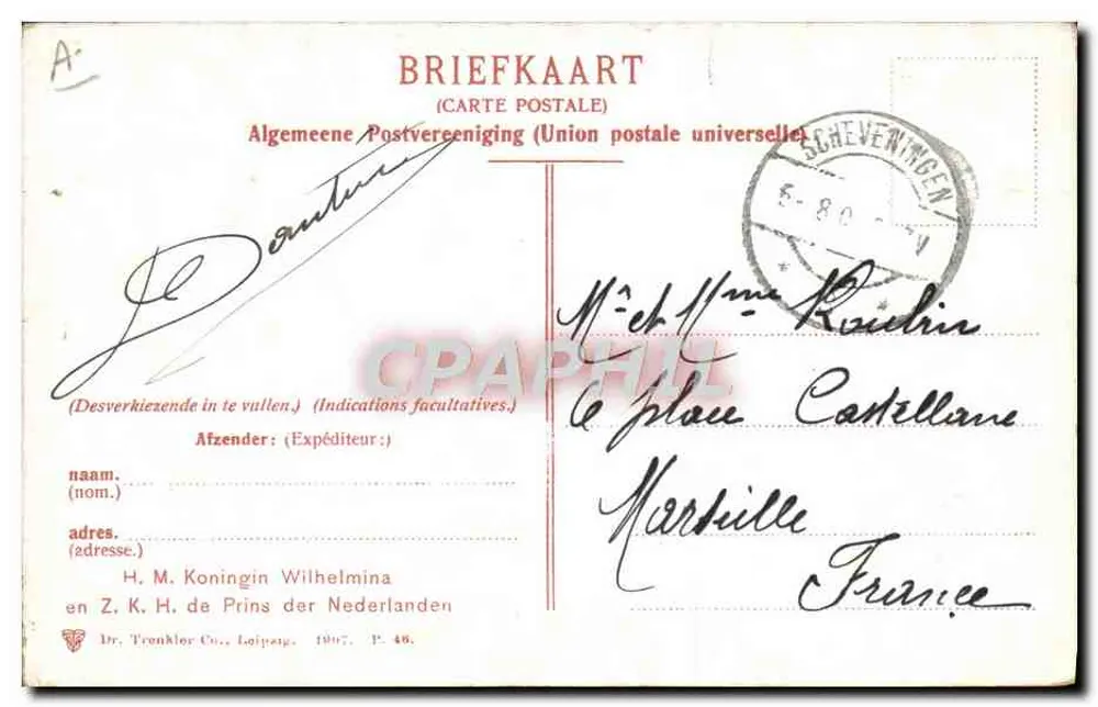La Reine Wilhelmina et le Prince des Pays-Bas — portrait officiel — éditeur Dr. Tronkler Co., Leipzig, n° 46 - Rückseite