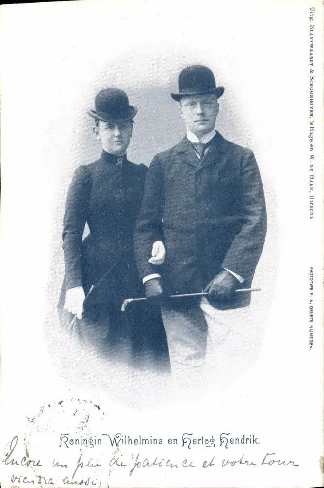 Roningin Wilhelmina en Hertog Hendrik — portrait en tenue de golf — éditeur Uitg. Blanckwaard & Schooohoven, 's-Hage en W. de Haan, Utrecht - Vorderseite