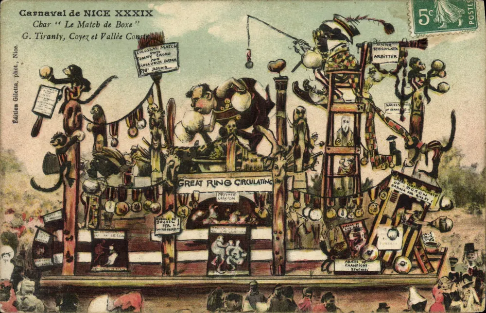 Carnaval di Nizza XXXIX — Carro « Le Match de Boxe » — Edizioni Giletta, Nizza - Recto