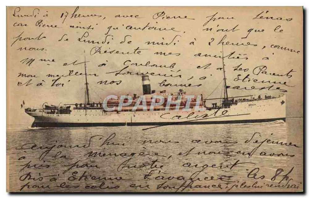 Statek SS Braga — Fabre Line — kartka pocztowa datowana 12/8/22 - Awers