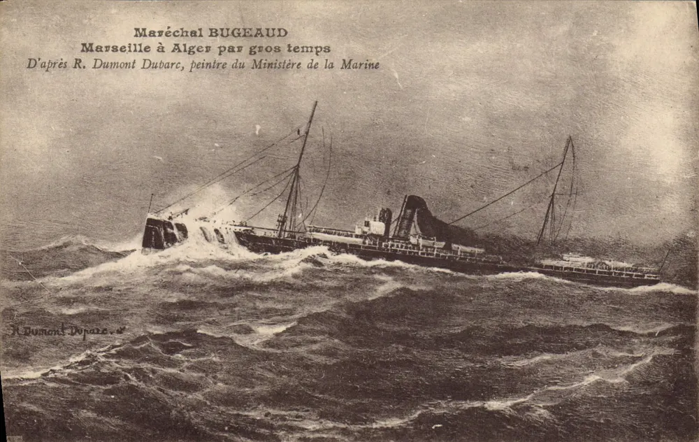 Maréchal BUGEAUD — Marseille à Alger par gros temps — D'après R. Dumont Dubarc, peintre du Ministère de la Marine - Recto