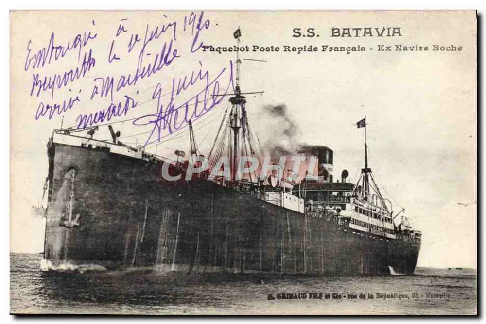 S.S. BATAVIA — Französischer Schnellpostdampfer - Ehemaliges deutsches Schiff — Verlag H. GRINAUD Fils, rue de la République, 35 - Marseille - Vorderseite