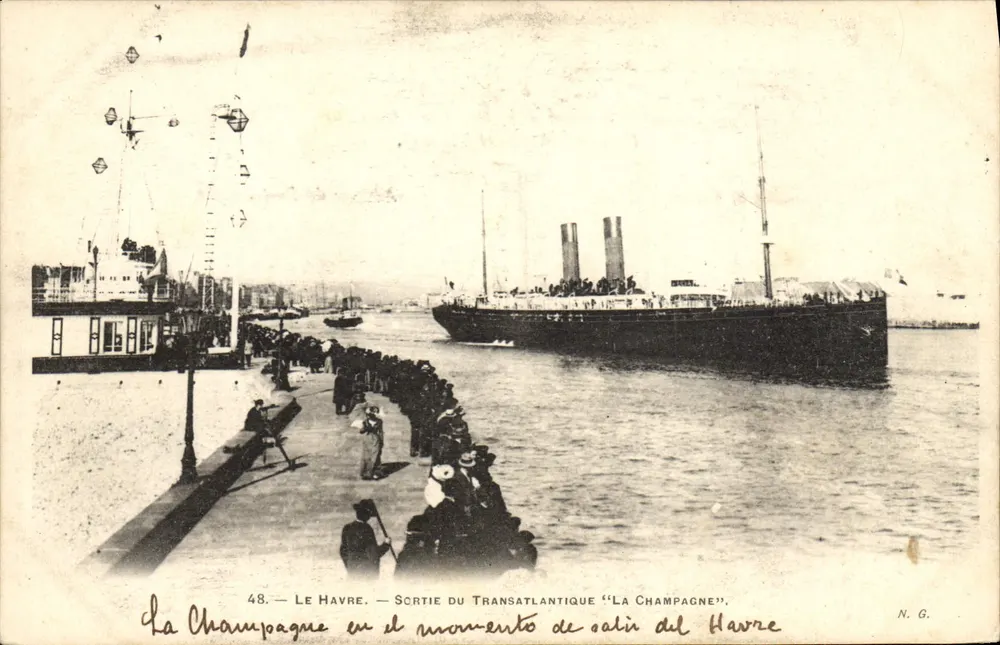 Le Havre — Abfahrt des Transatlantikschiffes "La Champagne" — N.G. n°48 - Vorderseite