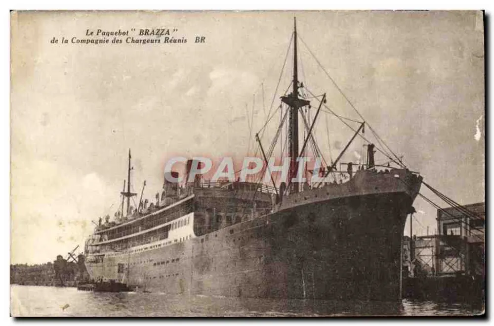 Das Dampfschiff "BRAZZA" — von der Compagnie des Chargeurs Réunis BR — Verlag Bloc Frères, Bordeaux - Vorderseite